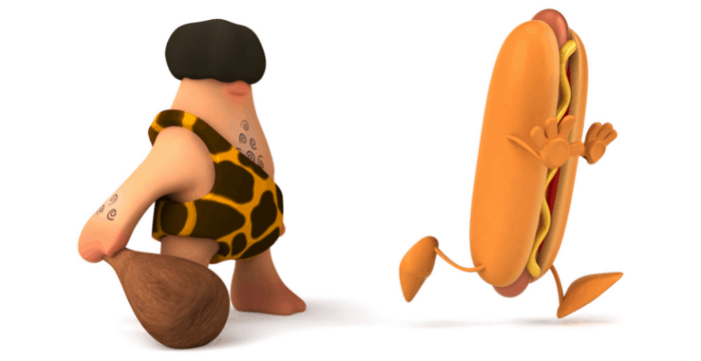 Caveman and Running hot dog