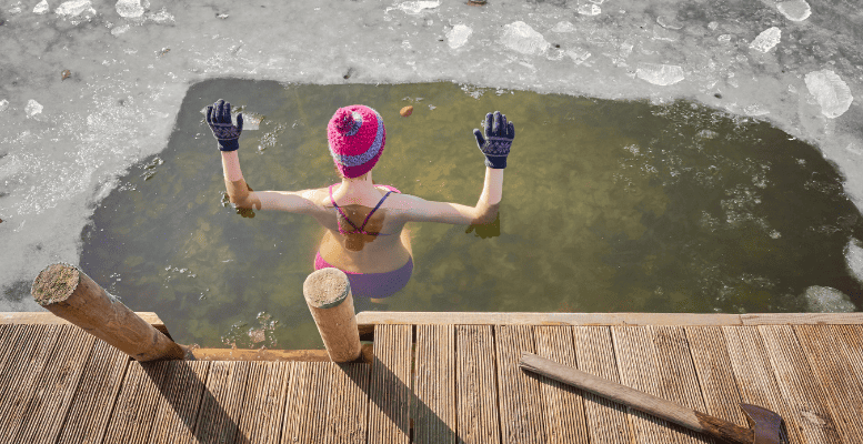 Women in cold plunge water