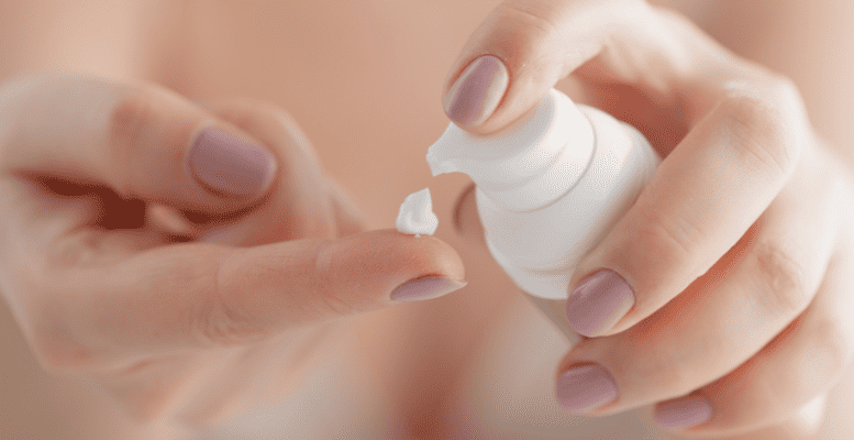 Skincare cream and hand. 